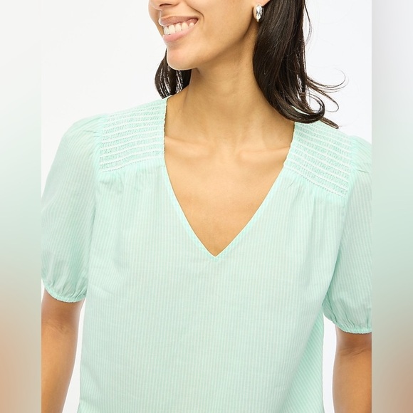 J. Crew Light Green White Stripe Cotton Pullover V-Neck Blouse Plus Size 3X NWOT - Picture 1 of 14